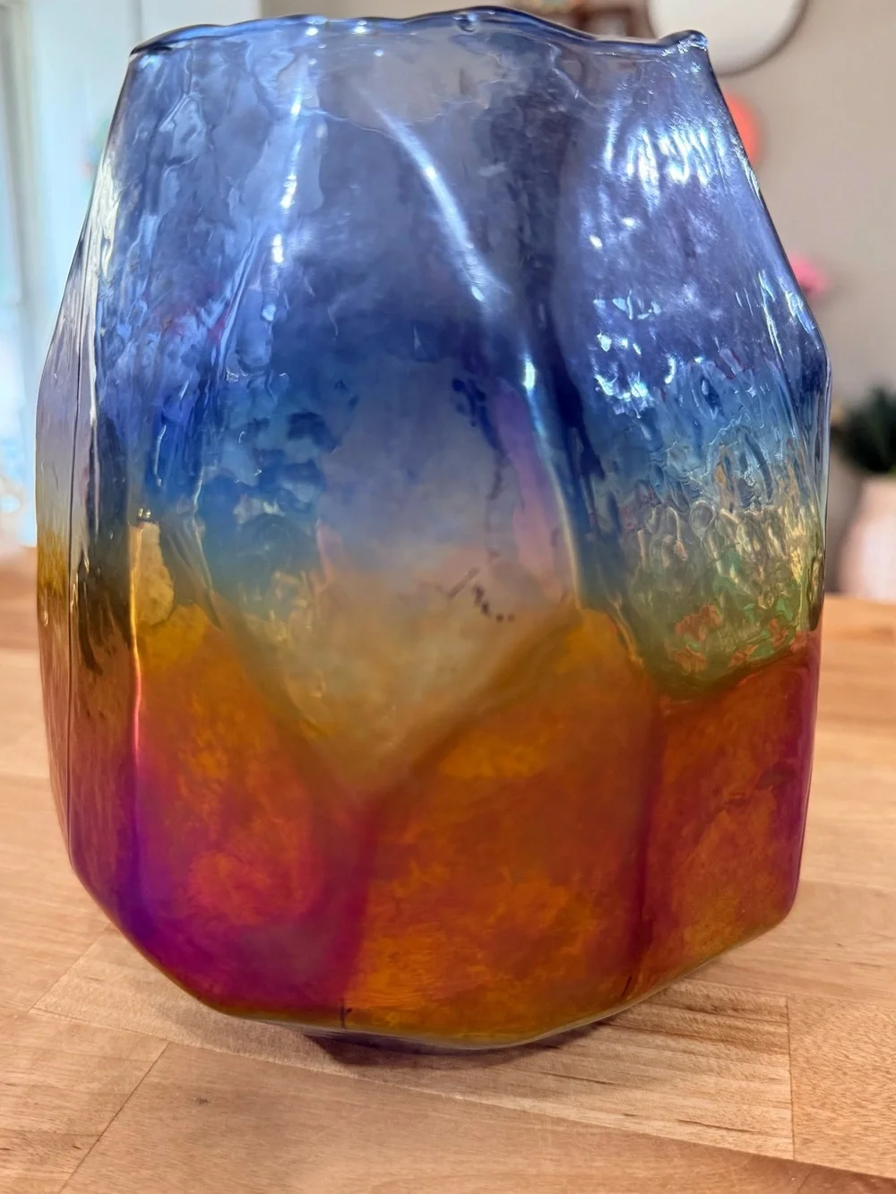 Iridescent Faceted Rainbow Glass Vase
